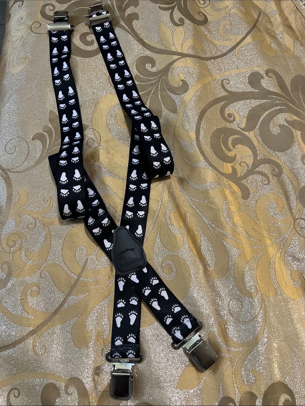 Official Black Bear Dinner Employee Uniform Suspenders Bear Paw Print X Back